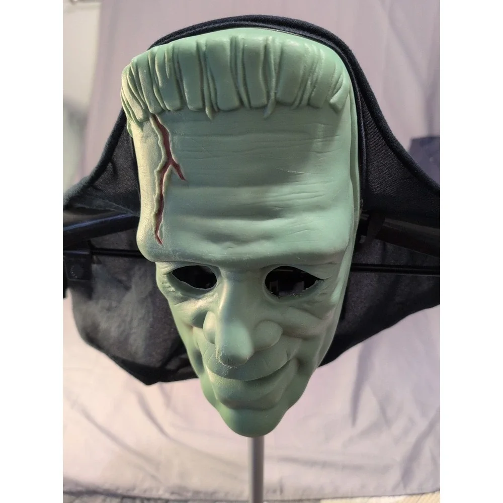 Vtg Rare Frankenstein Monster Mask Strap & Hood Halloween Horror Classic Plastic